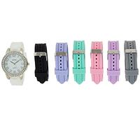 Accutime XOXO Women's Analog Watch with Silver-Tone Case, Crystal-Inset Bezel, 7 Interchangeable Bands Included - Official XOXO Woman's Silver-Tone Watch, Silicone Buckle Straps - Model: XO9069,