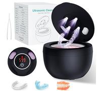 Accwork Ultrasonic Retainer Cleaner, 45kHz Ultrasonic Cleaner with 4 Cleanning Modes & Digital Timer for Denture, Aligners, Mouthguards, Night Guards, Toothbrush Heads, Black