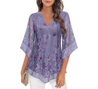 ACDAY Chiffon Tops for Women UK Womens Blouses and Top Dressy Tunic Tops for Women Business Casual Outfits for Evening Long 3/4 Bell Sleeve Blouse Hide Belly Top Maternity Shirts for Pregnant Womens
