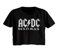ACDC Rock Band Back in Black Album Ladies Cali Crop Top T-Shirt, Black, L