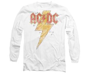 ACDC Sketch Bolt Mens Long Sleeve T Shirt, White, Large