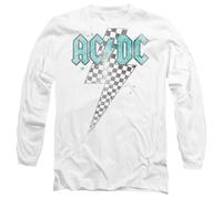 ACDC Skewed Checkerboard Bolt Mens Long Sleeve T Shirt, White, X-Large