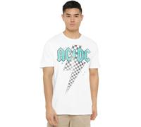 AC/DC Skewed Checkerboard Bolt T-Shirt, White AC/DC White S