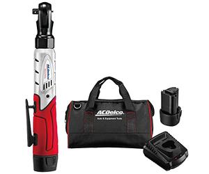ACDelco ARW1208-P2G Lithium-Ion 12V (10.8V) 3/8 Electric Heavy Duty Cordless Ratchet Wrench Set Power Tool Kit | Tool Set Includes x2 Battery Packs, x1 Charger & Canvas Bag