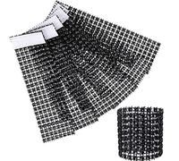 acDesign 150Pack Black Diamond Rhinestone Napkin Ring Eight Rows Rhinestone Mesh Napkin Holders for Wedding Receptions or Table Decorations