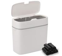 acDesign Slim Bathroom Trash Can with Lid, 15L/3.9 Gallon Small Garbage Bin with Press Top Lid Plastic Wastebasket for Bedroom, Office, Kitchen, Laundry, Toilet