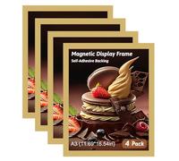 acdiac 4 Pack Magnetic Picture Frame Reusable A3-A6 Size Self-Adhesive Photo Magnets Frame Pockets For Refrigerator Wall Window Office Poster Store (4PackGold, A3(11.69 * 16.54inch))