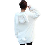 acdiac Fluffy Kawaii Bunny/Bear Hoodie Ears&Tail Animal Top Cute Rabbit Zip Jacket Winter Women Girl Sweet Sweater Coat, White Rabbit, One Size