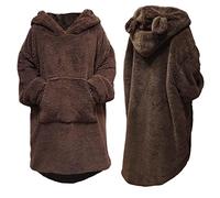 acdiac Unisex Bunny or Bear Blanket Hoodies Sweater Furry fluffy Sweatshirt Oversized Warm Fleece sherpa Blanket Hoodie, Brown Bear, Large