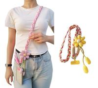 acdiac Women's Portable Colorful Braided Outdoor Phone Lanyard,Universal Flower Decor Crossbody Wristband Lanyard For Phone Walking,Shopping, Traveling (LongOrange)