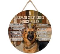 ACDOET A German Shepherd's House Rules Wood Sign for Front Door, Rustic Dog Round Hanging Sign Plaque, Farmhouse Porch Decorations for Home Outdoor Indoor 8"x8"
