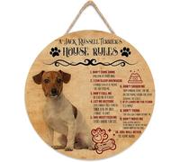 ACDOET A Jack Russell Terrier's House Rules Wood Sign for Front Door, Rustic Dog Round Hanging Sign Plaque, Farmhouse Porch Decorations for Home Outdoor Indoor 12"x12"