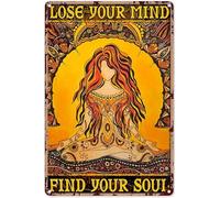 ACDOET Hippie Decor Hippie Posters For Wall Hippie Metal Aluminum Signs Hippie Yoga Girl Lose Your Mind Find Your Soul Vertical Poster Peace Decor Wall,Metal Sign 8x12 Inch