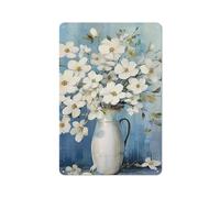 ACDOET Rustic Metal Tin Sign Bathroom Wall Art Rustic White Flower In Vase Picture Wall Decor Farmhouse Floral Painting Prints Bedroom Decor 8x12 Inch