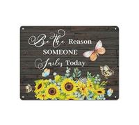 ACDOET Rustic Metal Tin Sign Be The Reason Someone Smiles Today Wall Art, Rustic Farmhouse Sunflower Motivational Positive Attitude Print Painting For Home Office Bedroom Wall Decor 12x16 Inch