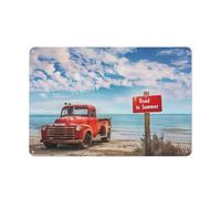 ACDOET Rustic Metal Tin Sign Coastal Wall Art, Beach Wall Art For Living Room Wall Decor, Ocean Wall Art Old Truck On The Beach, Red Truck Beach Pictures Wall Art For Bedroom 8x12 Inch