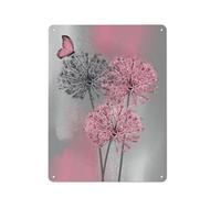 ACDOET Rustic Metal Tin Sign Pink Dandelion Wall Art Pink And Grey Dandelion With Butterfly On Modern Abstract Wall Art Aesthetic Wall Art Decor For Living Room Bedroom Bathroom Office 12x16 Inch