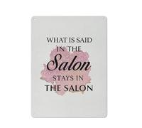 ACDOET Rustic Metal Tin Sign Pink Salon Modern Print Wall Art Home Decor What Is Said In The Salon Stays In The Salon Painting Poster 12x16 Inch