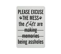 ACDOET Rustic Metal Tin Sign Wall Art For Cat Dad Mom Gift, Please Excuse The Mess Print Poster For Cat Lover Owner Painting Decoration For Home Office Bedroom 8x12 Inch