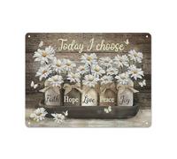 ACDOET Rustic Metal Tin Sign White Daisy Wall Art Country Flowers Butterfly Wall Decor Quotes Today I Choose Faith Hope Love Peace Joy Prints Floral Artwork Decor For Bathroom Bedroom 12x16 Inch