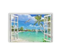 ACDOET Rustic Metal Tin Sign Window Beach Wall Art Seaside Seagull Pictures Wall Decor Sailing Boat Whale Painting Print Artwork Modern Home Decor For Living Room Bedroom Bathroom 8x12 Inch