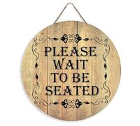 ACDOET Rustic Welcome Sign Please Wait to Be Seated Welcome Front Door Round Wood Sign Hanging Welcome Sign for Farmhouse Porch Welcome Sign Front Door Decorations 10"x10"