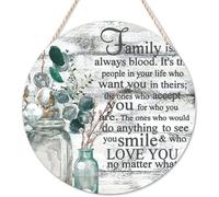 ACDOET Welcome Sign Family Isn't Always Blood Round Wood Sign Spring Kapok Flower in Vase Wood Block Plaque Summer Floral Vintage Home Family Wall for Indoor Holiday Home Classroom Office 12"x12"