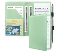 ACdream Server Books for Waitress, Guest Book Note Pad, Cute Pocket Leather Money Organizer Wallet, Cash Check Bill Receipt Holder Presenter, Waiter Accessories Fit Server Apron- Agave Green