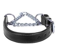 Ace Adjustable PADDED Flexi-Fit Half Check Leather choke chain Dog Collar (fits up to 28" including chain (1" wide). Stainless Steel Chain