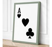 Ace and Hearts Geometric Canvas Wall Art Print 30x20 Inch | Sage