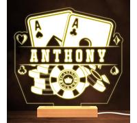 Ace Cards Poker Chips Gambling Casino Personalised Gift Warm White Night Light | Personalised Gift For Home, Lamp Room Décor | Kids & Adults Night Lights With Name | Personalised Gift For Bedroom |