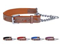 Ace Dog Collars Handcrafted ~ Adjustable PADDED Half check Leather Dog Collar: (fits up to 20" including chain (1" wide).