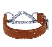 Ace Dog Training Collars Adjustable PADDED Half check/Martingale Leather Collar: (fits up to 18" including chain (2/3" wide) **Stainless Steel Chain**