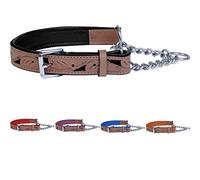 Ace Handcrafted Dog Collar ~ Adjustable Martingale Training PADDED Half check Leather Dog Collar: (fits up to 24" including chain (1" wide) **Stainless Steel Chain**
