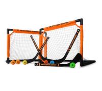 ACE HOCKEY - Shinny Hockey Set - Complete 4-Player Indoor/Outdoor Kit - Knee Hockey Goal Set (2) Goals, (2) Sticks, and (6) Foam Balls - Mini Hockey Set