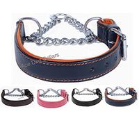 Ace K9 Training Collars Adjustable Padded Half check Genuine Leather Martingale Big Dog Collar: (fits up to 26" including chain (1" wide) **Stainless Steel Chain**