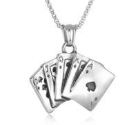 Ace of Spade Royal Flush Cremation Necklace For Ashes Stainless Steel Playing Card Memroial Urn Jewelry Of Loved Ones Engravable, Stainless Steel, No Gemstone