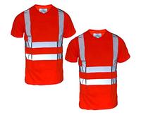 Ace Online Pack of 2 Hi Vis V Neck T Shirt Short Sleeve High Visibility Safety Security Work Breathable Lightweight Reflective Tape T-Shirt Workwear Top (Orange/Pack of 2, L)