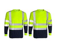 Ace Online Pack of 2 Hi Vis viz Long Sleeve t Shirts Safety Security Work Wear Summer Breathable Top (Yellow/Navy, M)