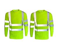 Ace Online Pack of 2 Hi Vis viz Long Sleeve t Shirts Safety Security Work Wear Summer Breathable Top (Yellow, 3XL)