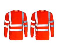Ace Online Pack of 2 Hi Vis viz Long Sleeve t Shirts Safety Security Work Wear Summer Breathable Top (Orange, 3XL)