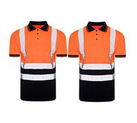 Ace Online Pack of 2 Hi Vis Viz Polo Shirt Short Sleeve High Visibility Safety Security Work Breathable Two Tone Lightweight Reflective Tape T-Shirt Workwear Top (Orange Navy/Pack of 2, 2XL), XXL
