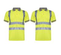 Ace Online Pack of 2 Hi Vis Viz Polo Shirt Short Sleeve High Visibility Safety Security Work Breathable Two Tone Lightweight Reflective Tape T-Shirt Workwear Top (Yellow/Pack of 2, S)