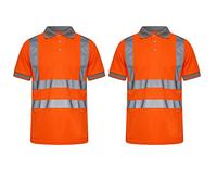 Ace Online Pack of 2 Hi Vis Viz Polo Shirt Short Sleeve Safety Security Work Breathable Two Tone Lightweight Workwear Top (Orange/Pack of 2, XL)