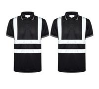 Ace Online Pack of 2 Hi Vis Viz Polo Shirt Short Sleeve Safety Security Work Breathable Two Tone Lightweight Workwear Top (Black/Pack of 2, M)