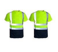 Ace Online Pack of 2 Hi Vis viz t Shirts Short Sleeve Two Tone Safety Security Work Wear Summer Breathable Top (Yellow/Navy, 4XL)