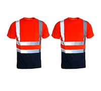 Ace Online Pack of 2 Hi Vis viz t Shirts Short Sleeve Two Tone Safety Security Work Wear Summer Breathable Top (Orange/Navy, 5XL)