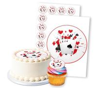 Ace Poker Card Splash Red White, 1 Round 8" & 24 2" Edible Toppers Set