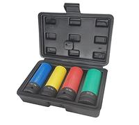 ACEBON 1/2 Inch Drive Wheel Protector Impact Socket, Thin Wall Deep Socket Set with Plastic Sleeve, Metric, 4 Pcs Set, 17mm, 19mm, 21mm, 22mm