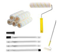 ACEBON House Paint Roller Kit, 9 inch Roller Frame with 6 Microfiber Replacement Covers, Stainless Steel Extension Pole 4 Segments Total 1.2m, Home Painting Supplies for Walls & Ceilings